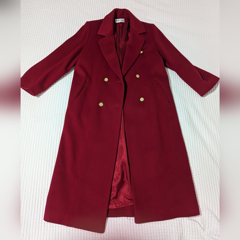 Forecaster deep red long coat 100% wool size 9/10